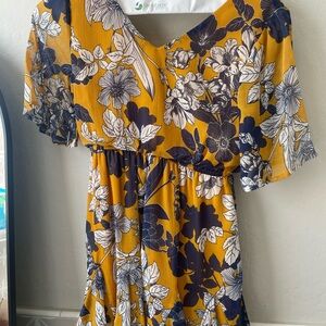 Floral Print romper in Mustard and Navy